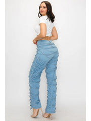 Tie-wrap Denim Patchwork High Rise Jeans