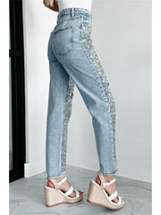 Ripped Denim Sequin Patchwork Jeans