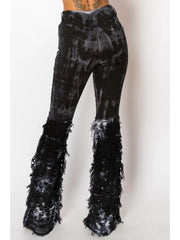 Tie Dye Fringe Denim Bodycon Flared Jeans