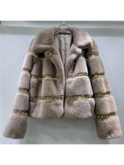 Fashion Stripe Patch Patchwork Fluff Winter Coats