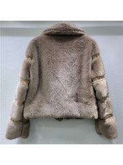 Fashion Stripe Patch Patchwork Fluff Winter Coats