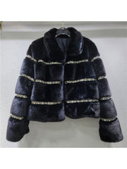 Fashion Stripe Patch Patchwork Fluff Winter Coats