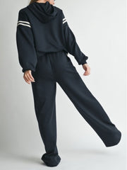 Loose Striped Trim Hooded Pant Sets