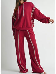 Loose Striped Trim Hooded Pant Sets