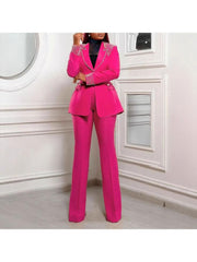 Faux Pearl Beading Lapel Blazers Pant Sets