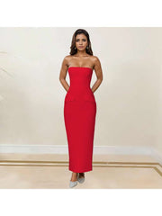 Strapless High Rise Split Hem Maxi Dress