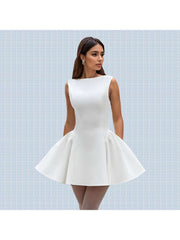 Plain Boat Neck Backless A-line Mini Dress