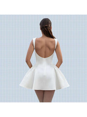 Plain Boat Neck Backless A-line Mini Dress