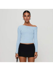 Ruched Inclined Shoulder Cropped Tops