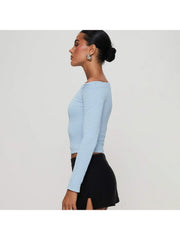 Ruched Inclined Shoulder Cropped Tops