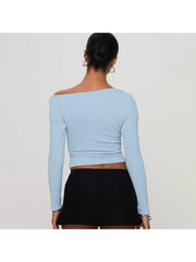 Ruched Inclined Shoulder Cropped Tops