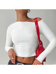 Ruched Inclined Shoulder Cropped Tops