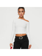 Ruched Inclined Shoulder Cropped Tops