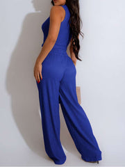 Plain Cropped Tank Wide Leg Pant Sets