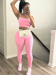 Bodycon Cropped Tank Colorblock Pant Sets