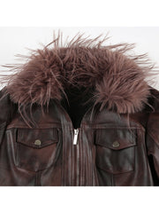 Fake Fur Lapel Cropped Zipper Peacoat