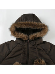 Padded Fake Fur Hooded Zipper Coats