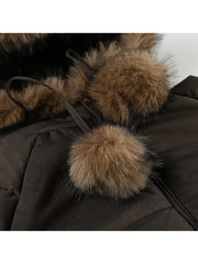 Padded Fake Fur Hooded Zipper Coats