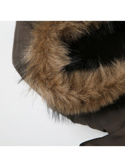 Padded Fake Fur Hooded Zipper Coats