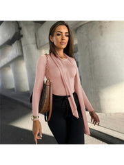 Plain Tie-wrap Bodycon Long Sleeve Top