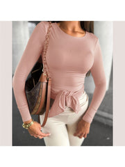 Plain Tie-wrap Bodycon Long Sleeve Top