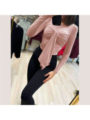 Plain Tie-wrap Bodycon Long Sleeve Top