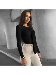 Plain Tie-wrap Bodycon Long Sleeve Top