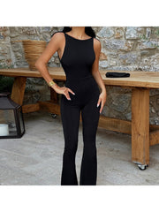 Solid Tie-wrap Backless Sleeveless Jumpsuits