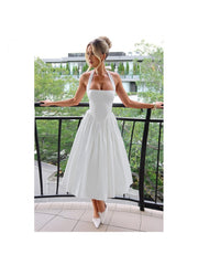 Solid Tie-wrap Halter Pleated Sleeveless Long Dress