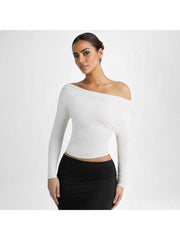 Ruched Inclined Shoulder Cropped Tops