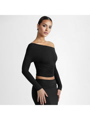 Ruched Inclined Shoulder Cropped Tops