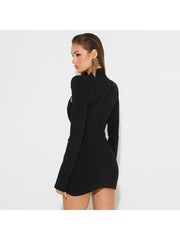 Knot Hollow-out Padded Shoulders Mini Dress