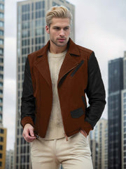 Casual PU Tweed Patchwork Men Long Sleeve Jackets