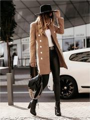 Solid Lapel Double-breasted Long Sleeve Long Coats