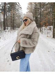 Fluffy Fake Fur Lapel Long Sleeve Short Coats