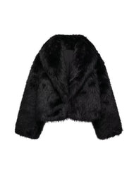 Fluffy Fake Fur Lapel Long Sleeve Short Coats