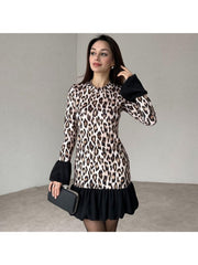 Colorblock Leopard Ruffle Mini Dress