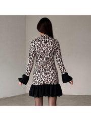 Colorblock Leopard Ruffle Mini Dress