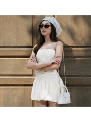 Plain Fitted Strapless Bubble Mini Dress