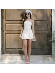 Plain Fitted Strapless Bubble Mini Dress