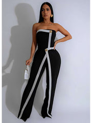 Colorblock Metal Decor Strapless Jumpsuits