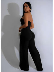 Colorblock Metal Decor Strapless Jumpsuits