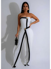 Colorblock Metal Decor Strapless Jumpsuits