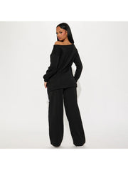 Split Hem Off Shoulder Line Pant Sets