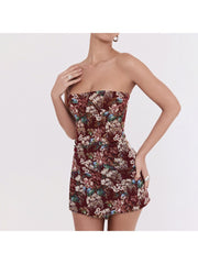 Floral Jacquard Weave Strapless Mini Dress