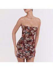 Floral Jacquard Weave Strapless Mini Dress