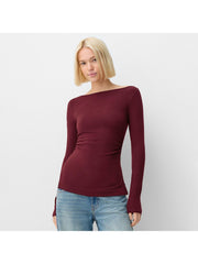 Plain Ruched Split Hem Bodycon Tops