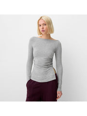 Plain Ruched Split Hem Bodycon Tops