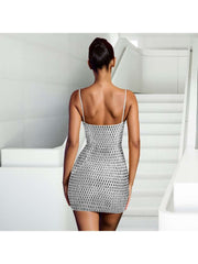 Rhinestones Hollow-out Slip Mini Dress