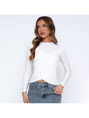 Ruched Wrap Bodycon Long Sleeve Tops